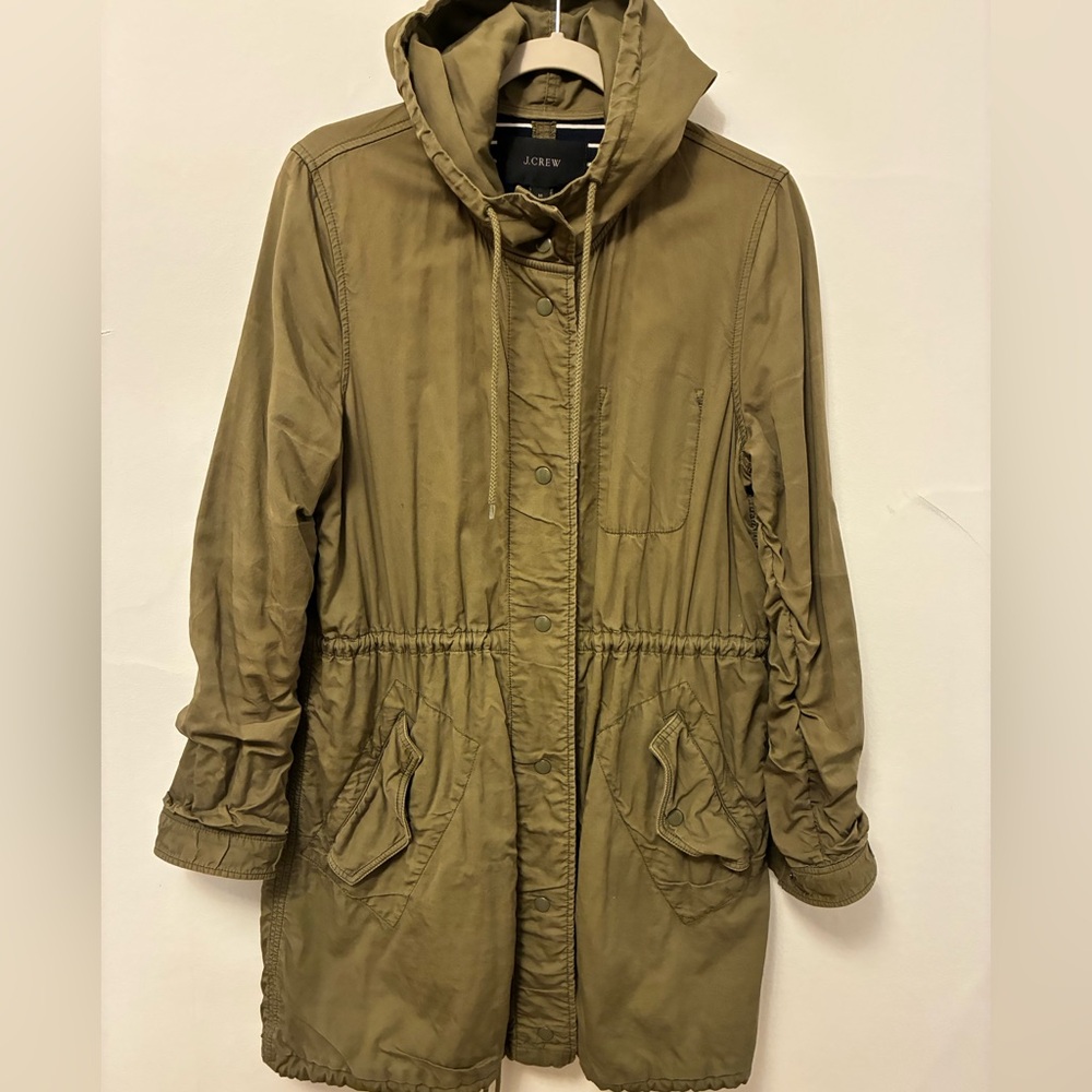 Vintage J Crew Olive Green Hooded Lightweight Utility Jacket Medium